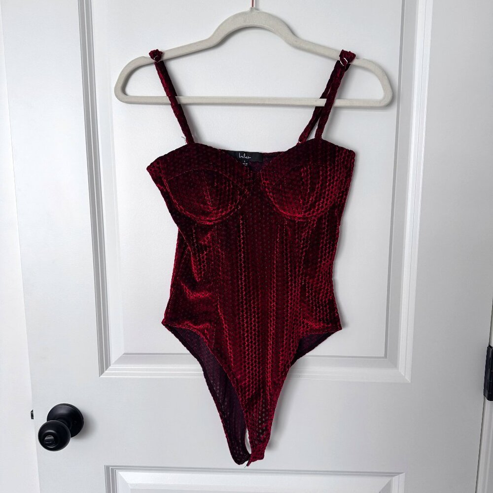Lulus Red Velvet Bodysuit - EUC